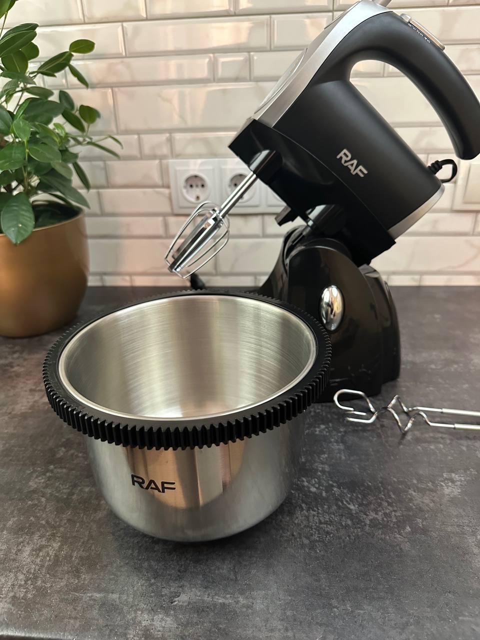 Міксер на підставці ручний RAF з обертаючою металевою чашею 3 л 5 швидкостей +турбо 1000 Вт Чорний (R-6662) - фото 2 Міксер на підставці ручний RAF з обертаючою металевою чашею 3 л 5 швидкостей +турбо 1000 Вт Чорний (R-6662) - фото 2