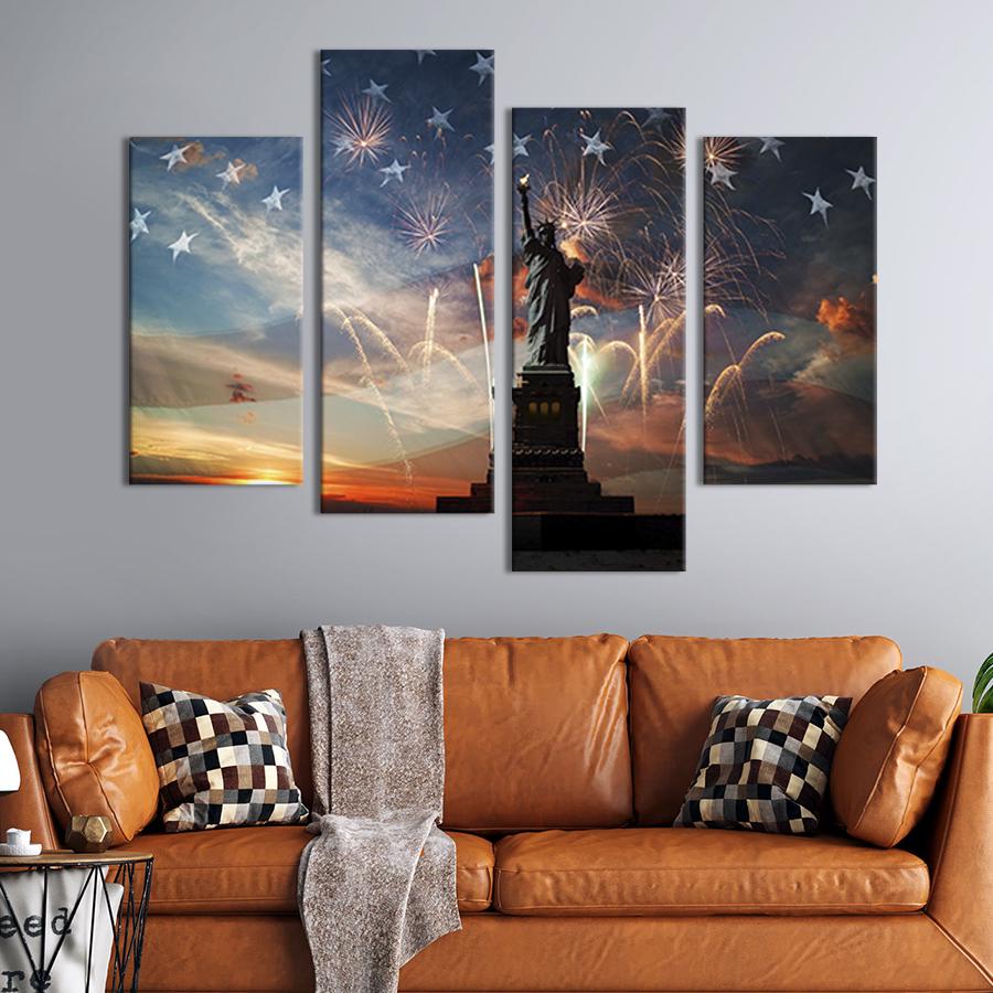 Картина модульная из 4 частей Яркие огни фейерверков над статуей Свободы L 129x90 см (343-42)