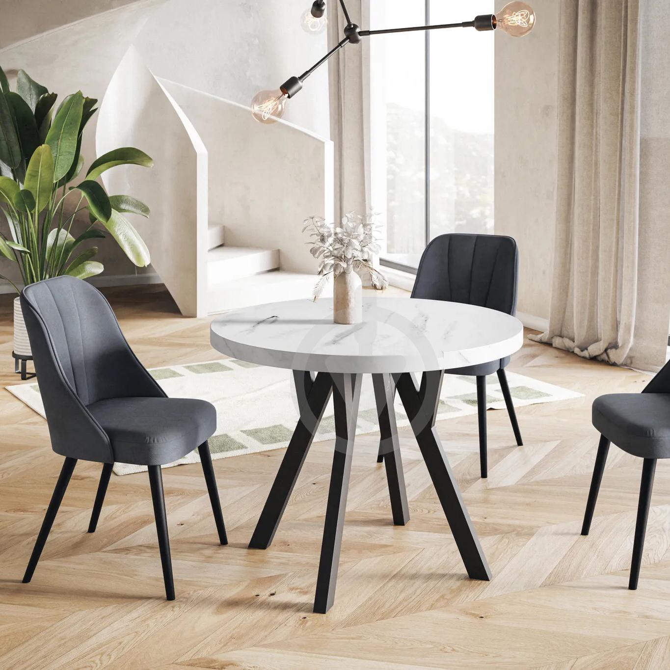 Стол кухонный круглый RoMax Lite Loft 80 см Мрамор Хрусталь/Черный - фото 2