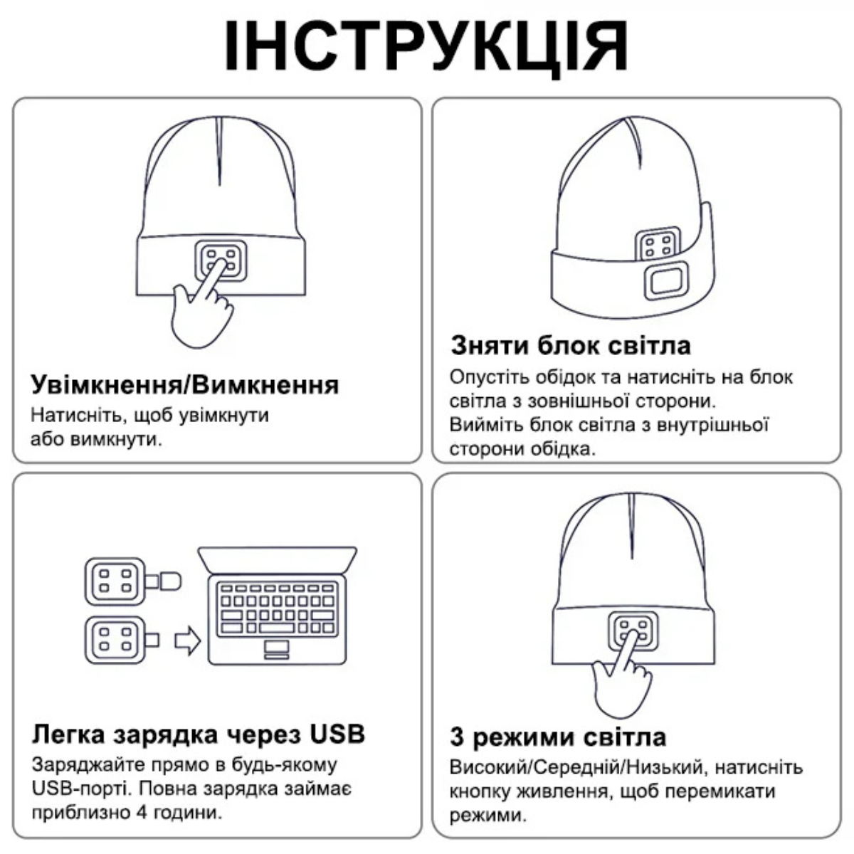 Шапка LumyStow з вбудованим ліхтариком Сірий (2671) - фото 8