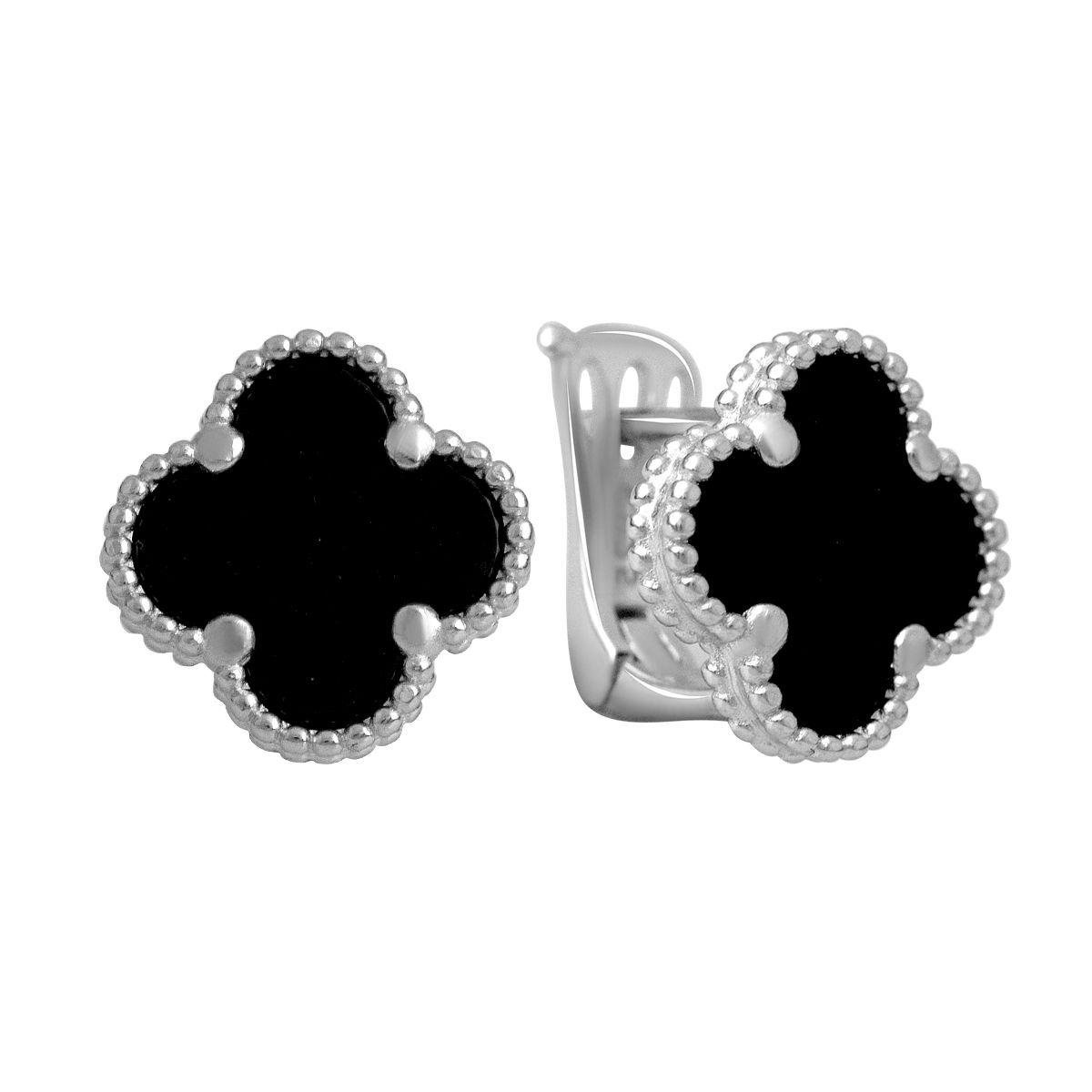 Сережки срібні з чотирилисником та оніксом