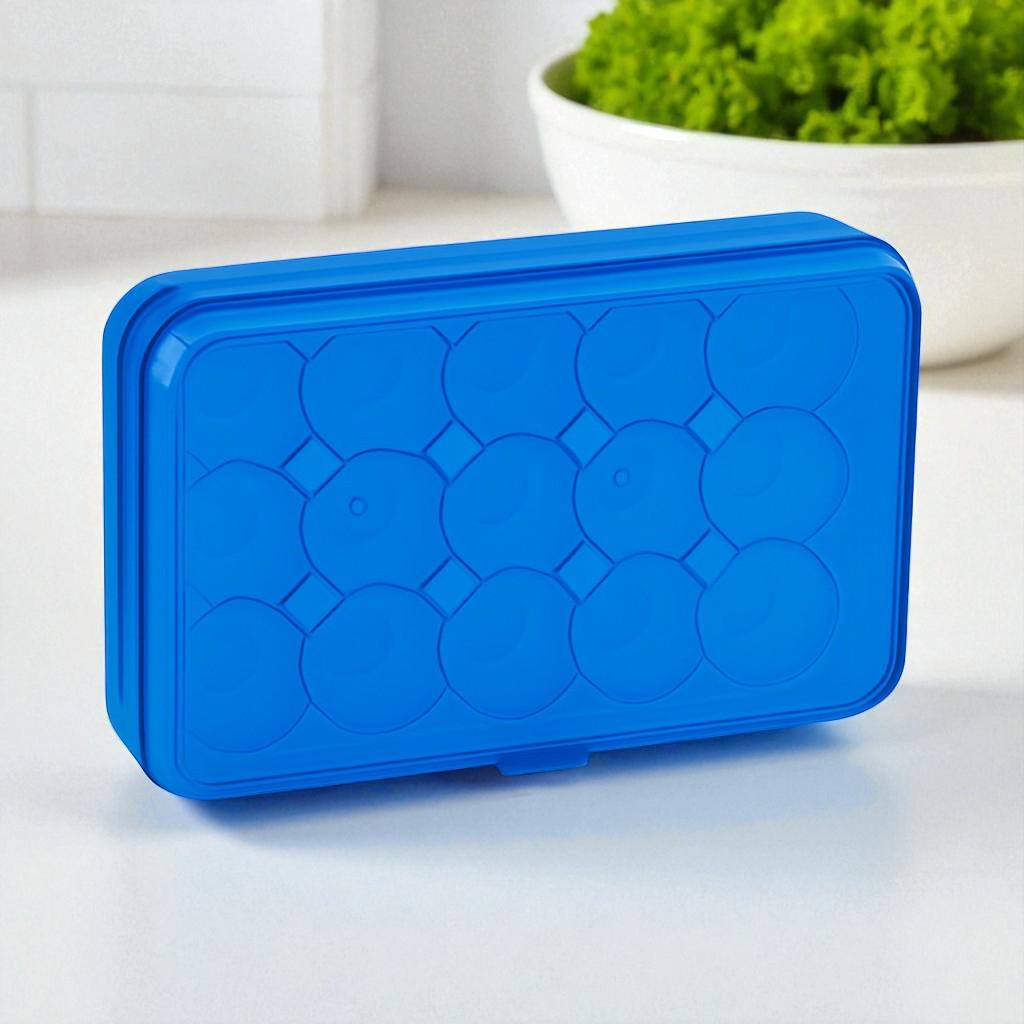 Лоток для пластиковых яиц в холодильник с крышкой 15 ячеек Синий (28605269)