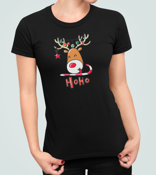 Футболка женская новогодняя Stedman с принтом Ho Ho Олень XL Черный (НГ15.4-1)