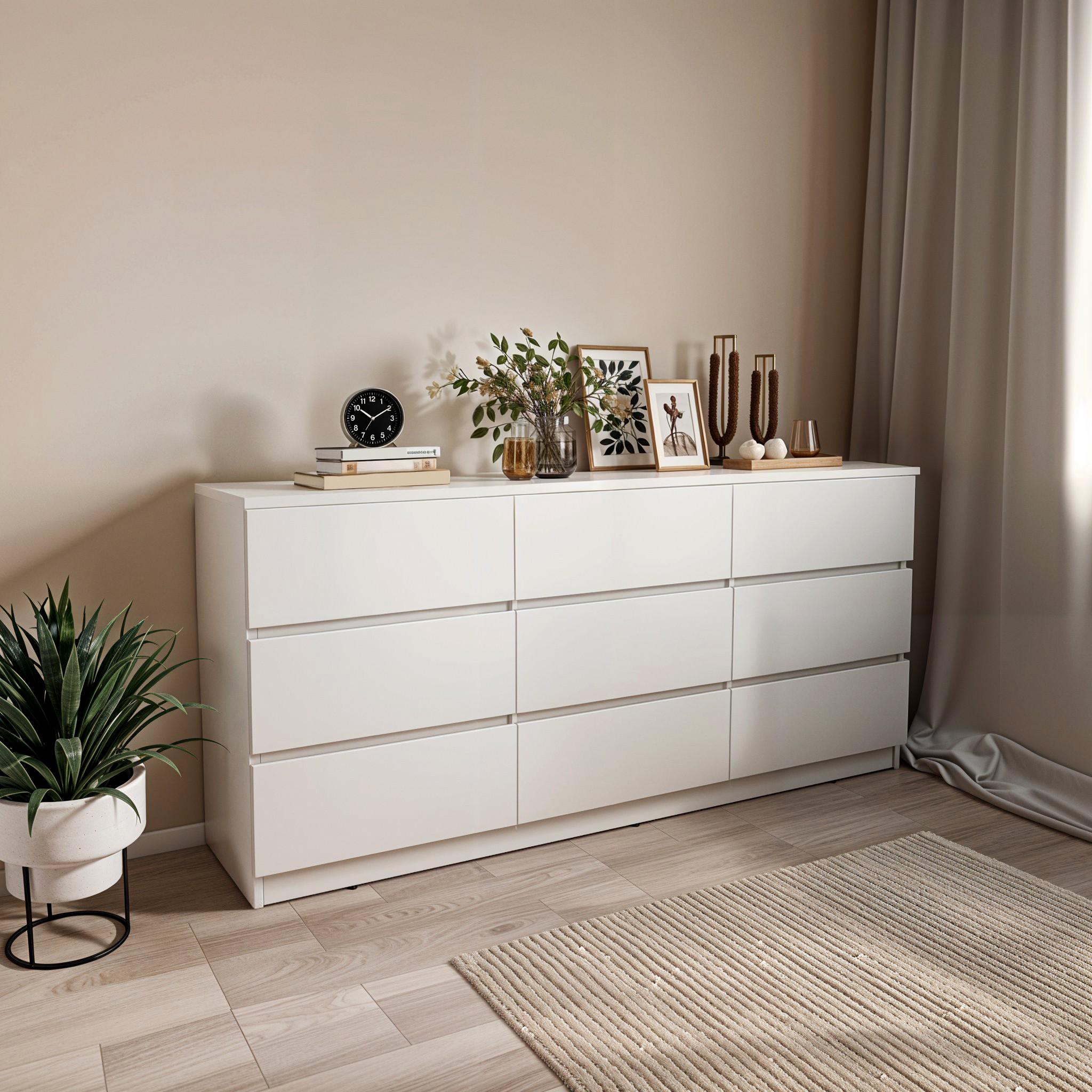Комод на 9 ящиков без ручек Afina 1600х370х750 мм Белый