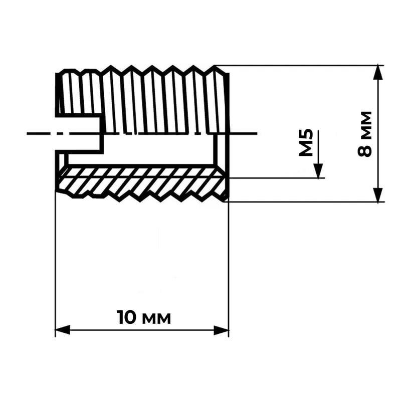 Вставка резьбовая самонарезающая Metalvis М5х10 шаг 0,8 мм внешний 8 мм оцинкованная сталь 5 шт. (INRTRTR0ACF212M050) - фото 2 Вставка резьбовая самонарезающая Metalvis М5х10 шаг 0,8 мм внешний 8 мм оцинкованная сталь 5 шт. (INRTRTR0ACF212M050) - фото 2