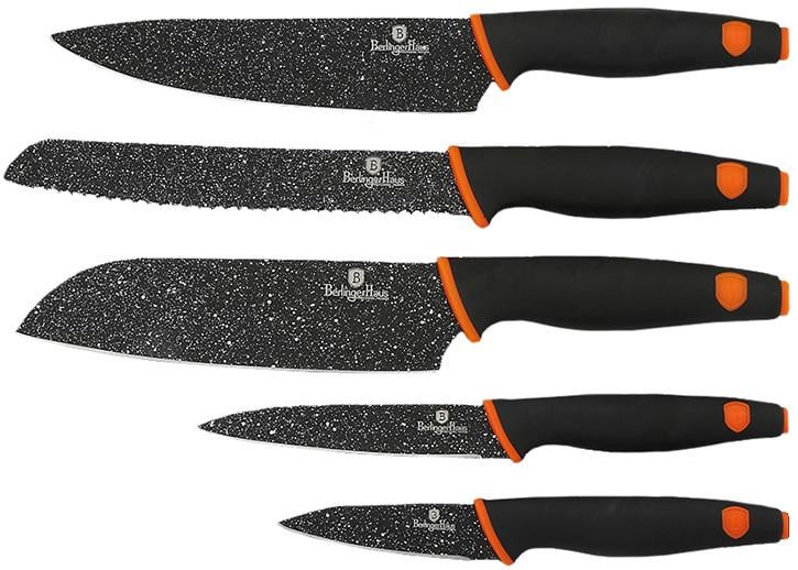 Набор кухонных ножей Berlinger Haus Granit Diamond 5 шт. с мраморным покрытием клинка (BH-2305)