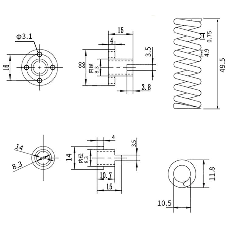 Гайка с пружиной на T8 ходовой винт 4-х западная Krok 8 мм POM пластик - фото 3