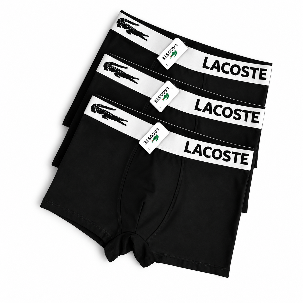 Комплект боксеров мужской в ​​стиле Lacoste ХХХL 3 шт. с широкой белой резинкой Черный (LC01-3-01)