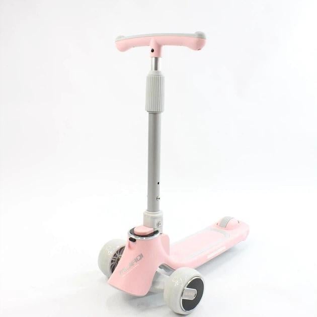 Самокат детский трехколесный MUFAQI с музыкой и подсветкой регулируемая ручка ножная тормоз Розовый (2893538198)