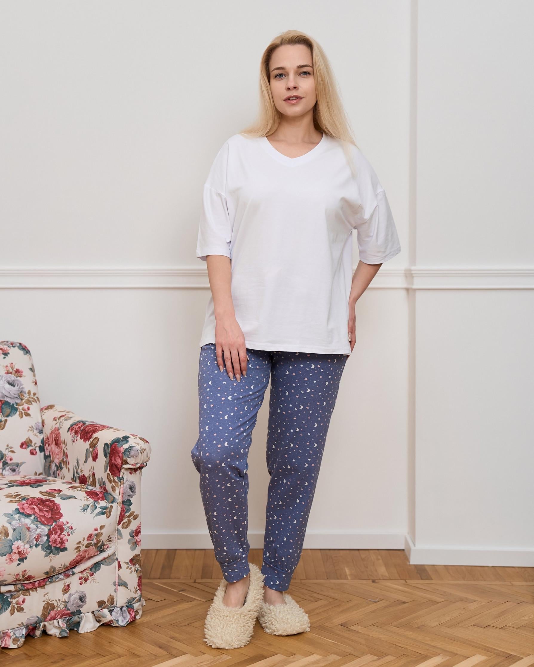 Пижамные штаны  с луной и звездами Синий (Nic-1503Ш/3)