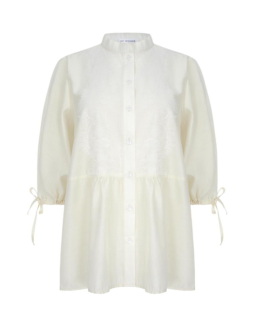 Блуза із тенселу з мереживом GET DRESSED. жовта M-L Блуза із тенселу з мереживом GET DRESSED. жовта M-L