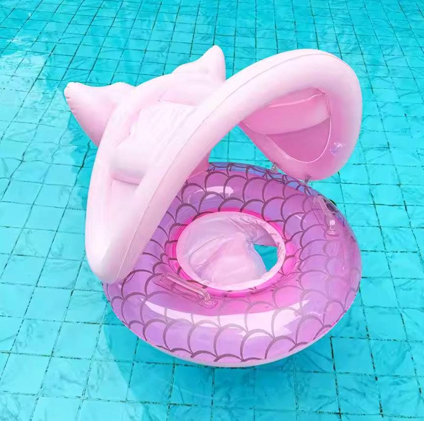 Надувная лодка-круг детская Русалка с навесом от солнца с 6+ до 4 лет Розовый - фото 4