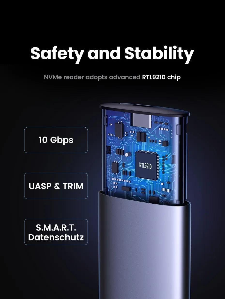 Зовнішній SSD курпус UGREEN M.2 NVMe USB 3.2 Gen2 10 Гбіт/с алюмінієвий Сірий (35267) - фото 3 Зовнішній SSD курпус UGREEN M.2 NVMe USB 3.2 Gen2 10 Гбіт/с алюмінієвий Сірий (35267) - фото 3