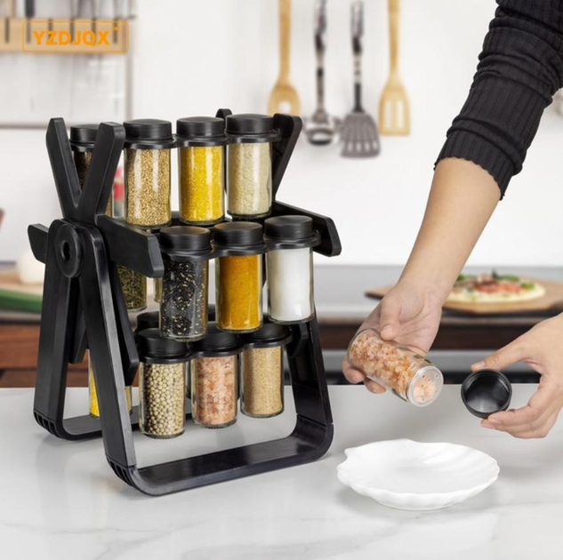 Органайзер для специй Spice Rack на 18 вращающихся баночек Черный - фото 3