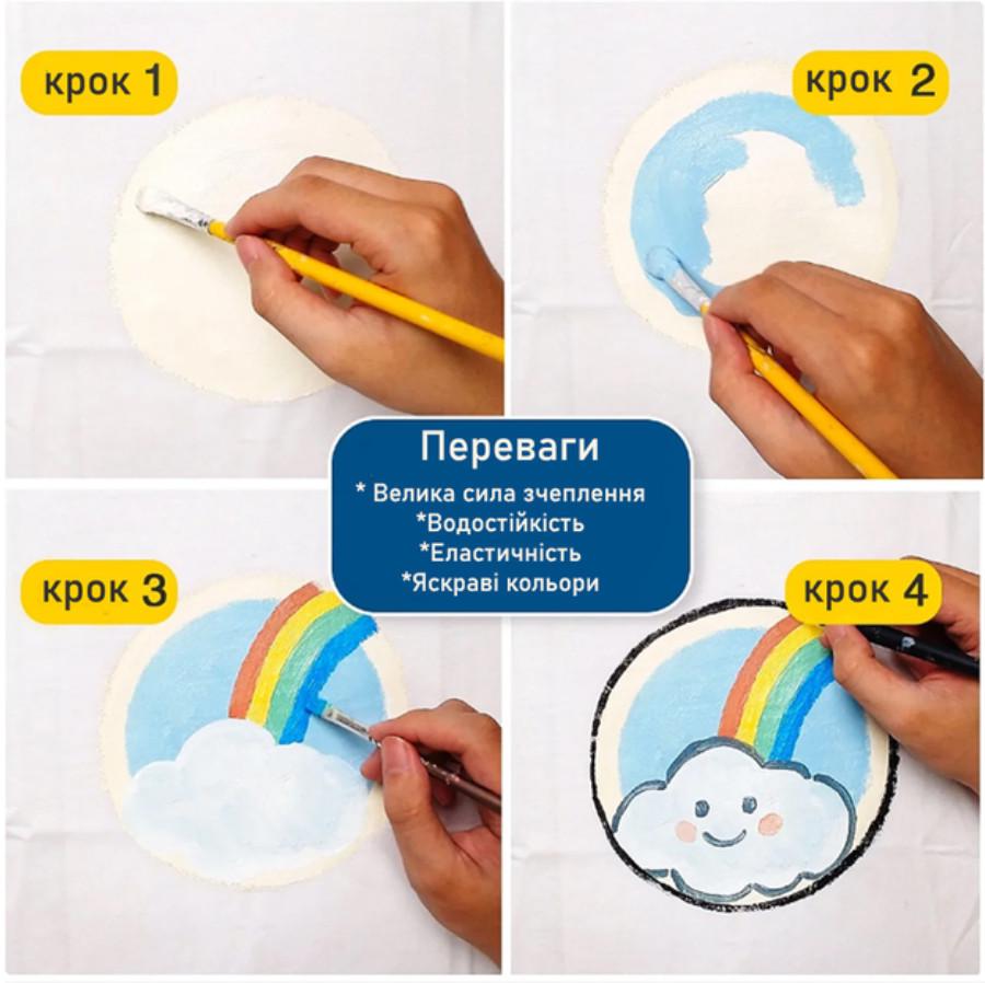 Набір акрилових фарб по тканині Art Nation 12 кольорів по 15 мл з пензликом - фото 4 Набір акрилових фарб по тканині Art Nation 12 кольорів по 15 мл з пензликом - фото 4