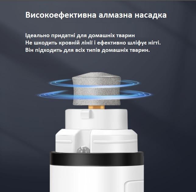 Точилка аккумуляторная Yilidog X3 на 3 скорости для шлифования когтей животных Белый (10210) - фото 2 Точилка аккумуляторная Yilidog X3 на 3 скорости для шлифования когтей животных Белый (10210) - фото 2