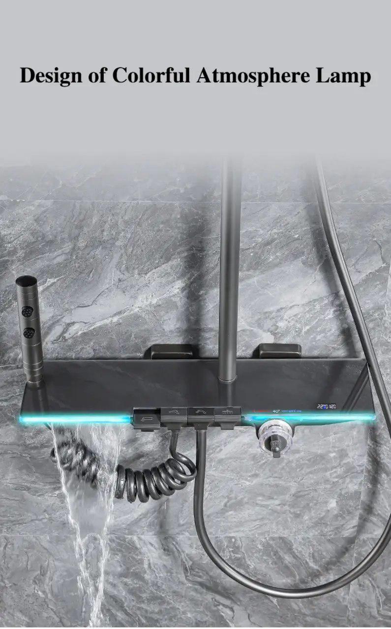 Душова система Epelli Basconi Display Grafito з підсвічуванням/з тропічним душем/лійкою/водоспадом/гігієнічним душем Графіт (29505710) - фото 2 Душова система Epelli Basconi Display Grafito з підсвічуванням/з тропічним душем/лійкою/водоспадом/гігієнічним душем Графіт (29505710) - фото 2