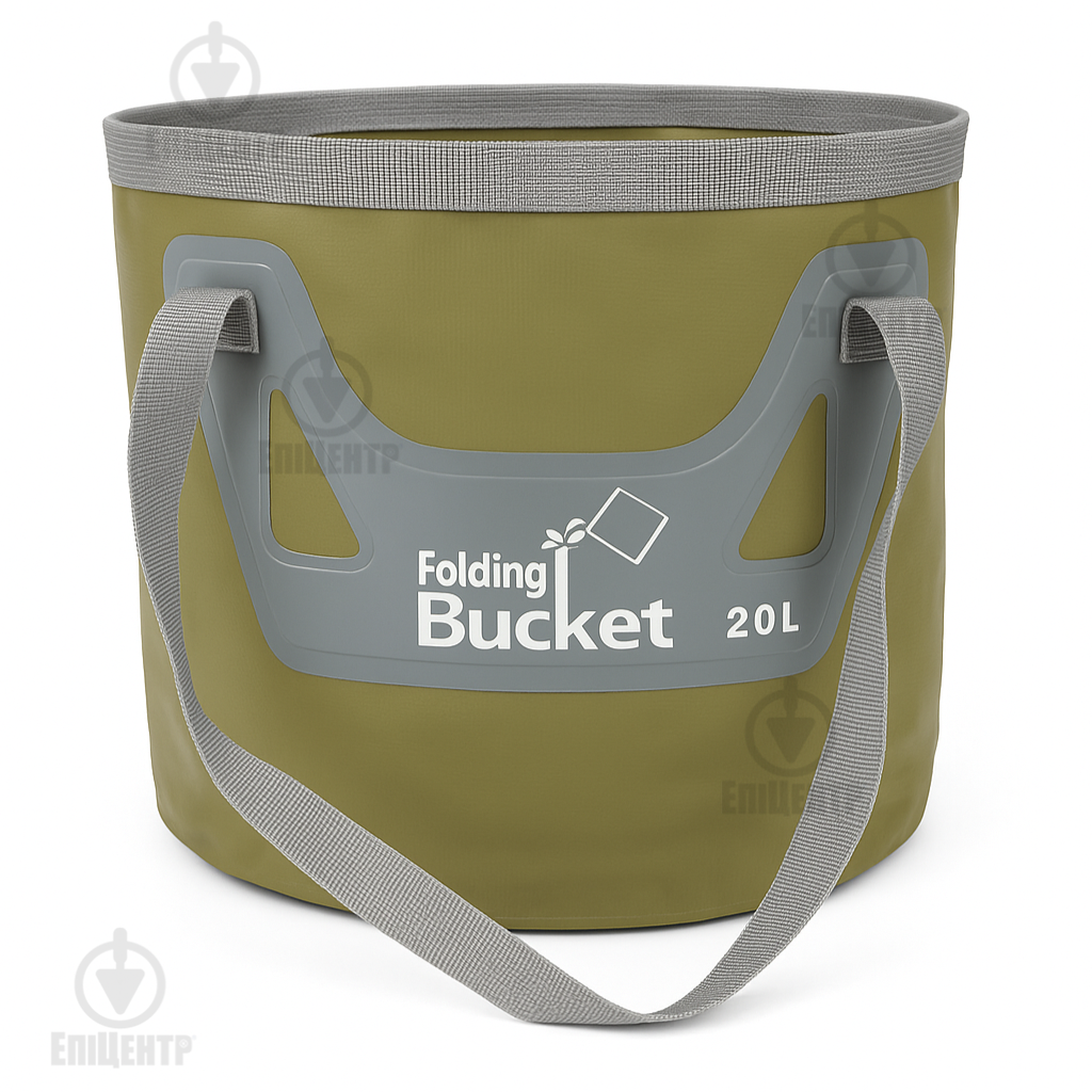Ведро складаное Folding Bucket портативное ПВХ для туризма рыбалки кемпинга и дачи 20 л Олива (700179)