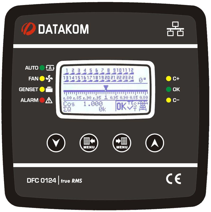 Контроллер компенсации реактивной мощности Datakom DFC-0124 128x64 ч/б дисплей 144x144 мм 24 шагов + RS485 + SVC