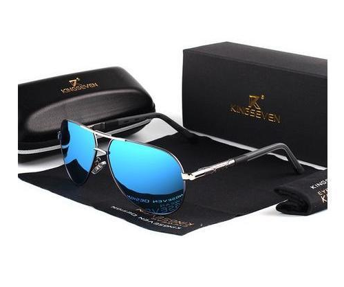 Солнцезащитные очки KINGSEVEN DESIGN Авиатор в классическтой оправе с поляризованными линзами Серый/Синий (K725)