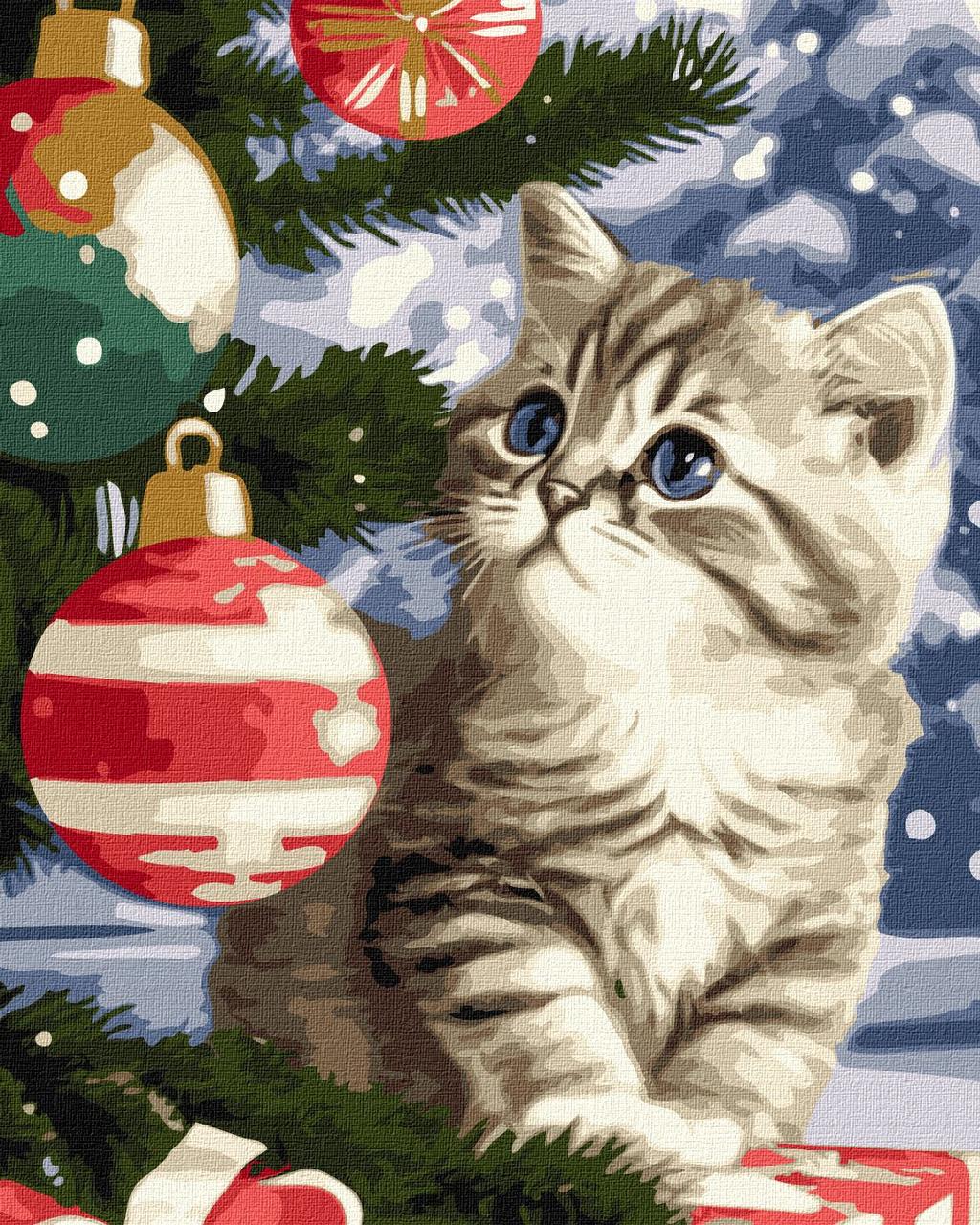 Картина по номерам Ideyka Котенок под елкой 40х50 см (2847123748)