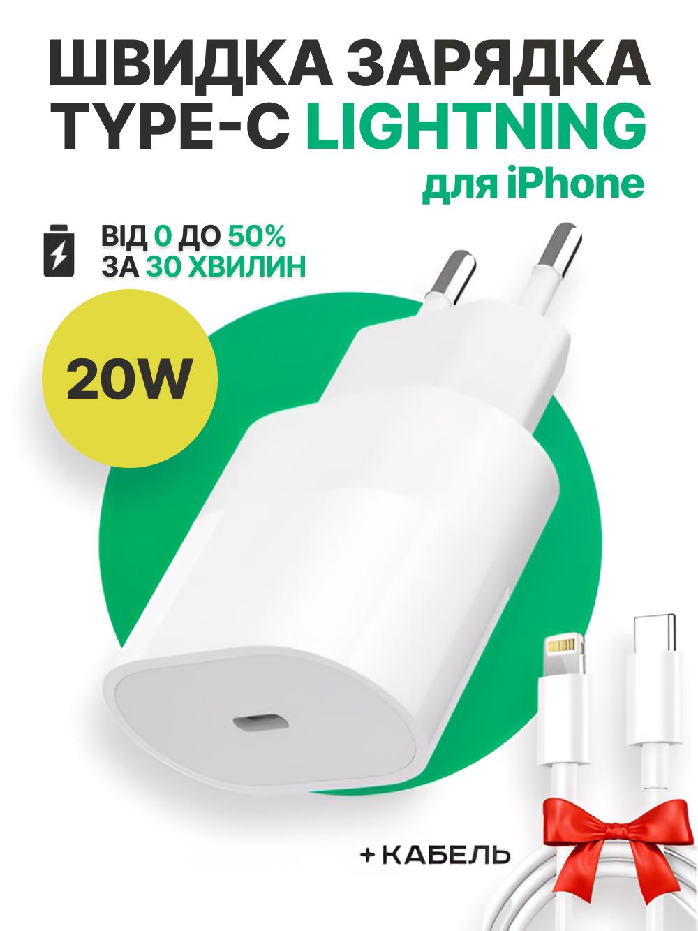 Комплект быстрой зарядки блок USB-C 20W Power Adapter и кабель USB Type-C Lightning Белый (35718290) - фото 2