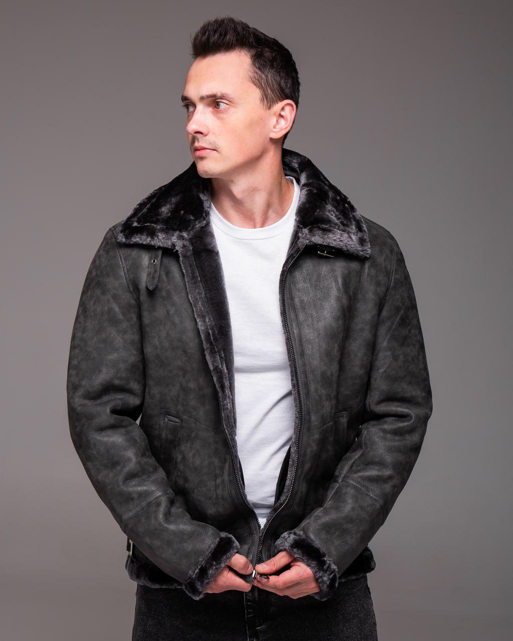 Дублянка чоловіча зимова на хутрі S Сірий (2426) - фото 5 Дублянка чоловіча зимова на хутрі S Сірий (2426) - фото 5