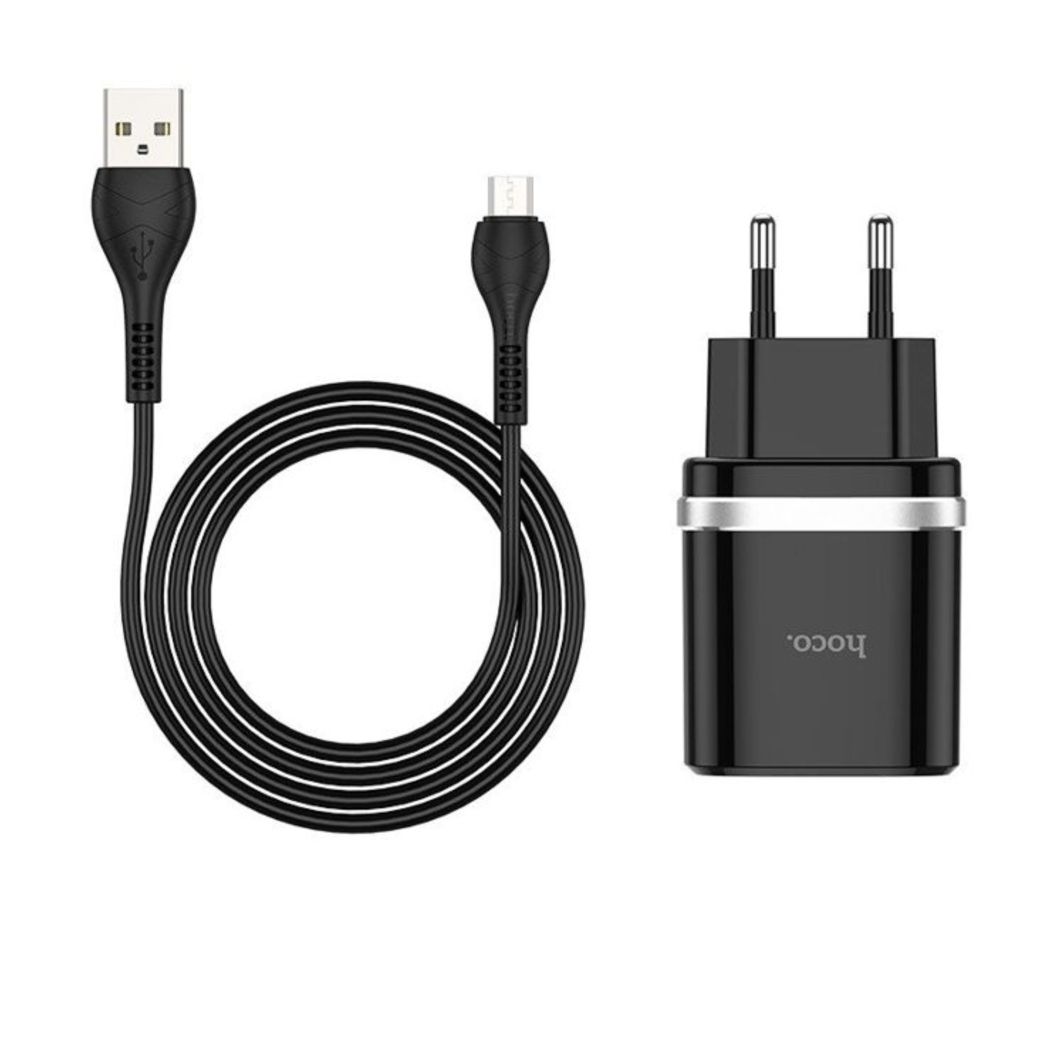 Пристрій мережевий зарядний Hoco C12Q Smart QC3.0 1 USB/3A з кабелем для заряджання USB/MicroUSB Чорний - фото 2