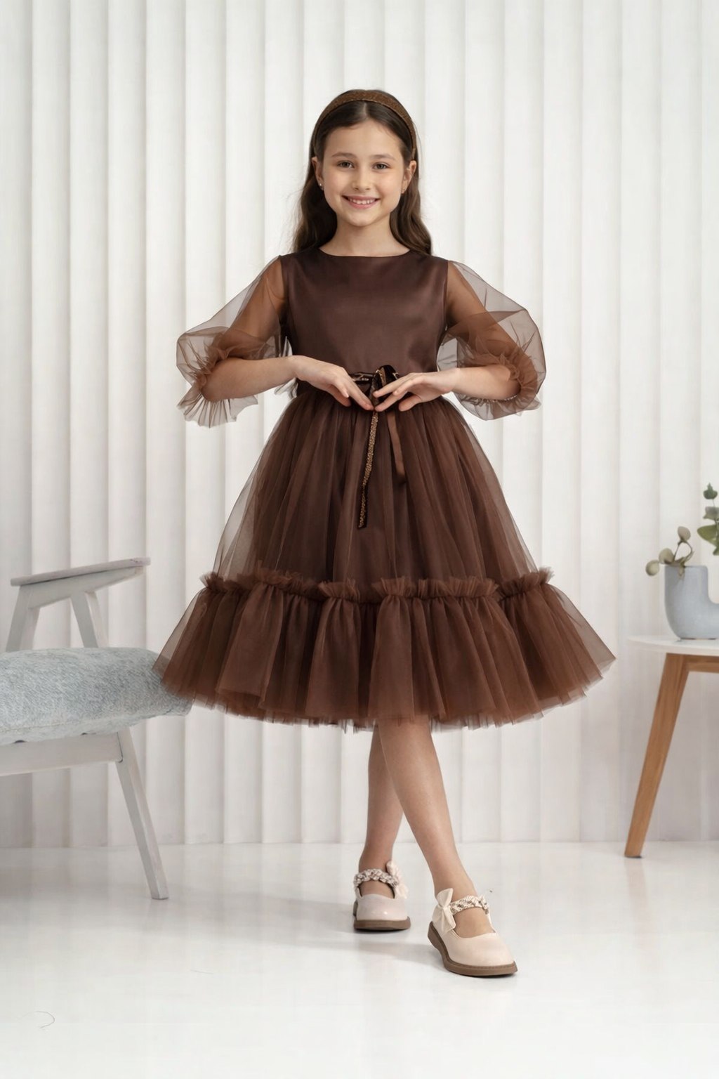 Сукня святкова для дівчинки 146 см Коричневий/Шоколад
