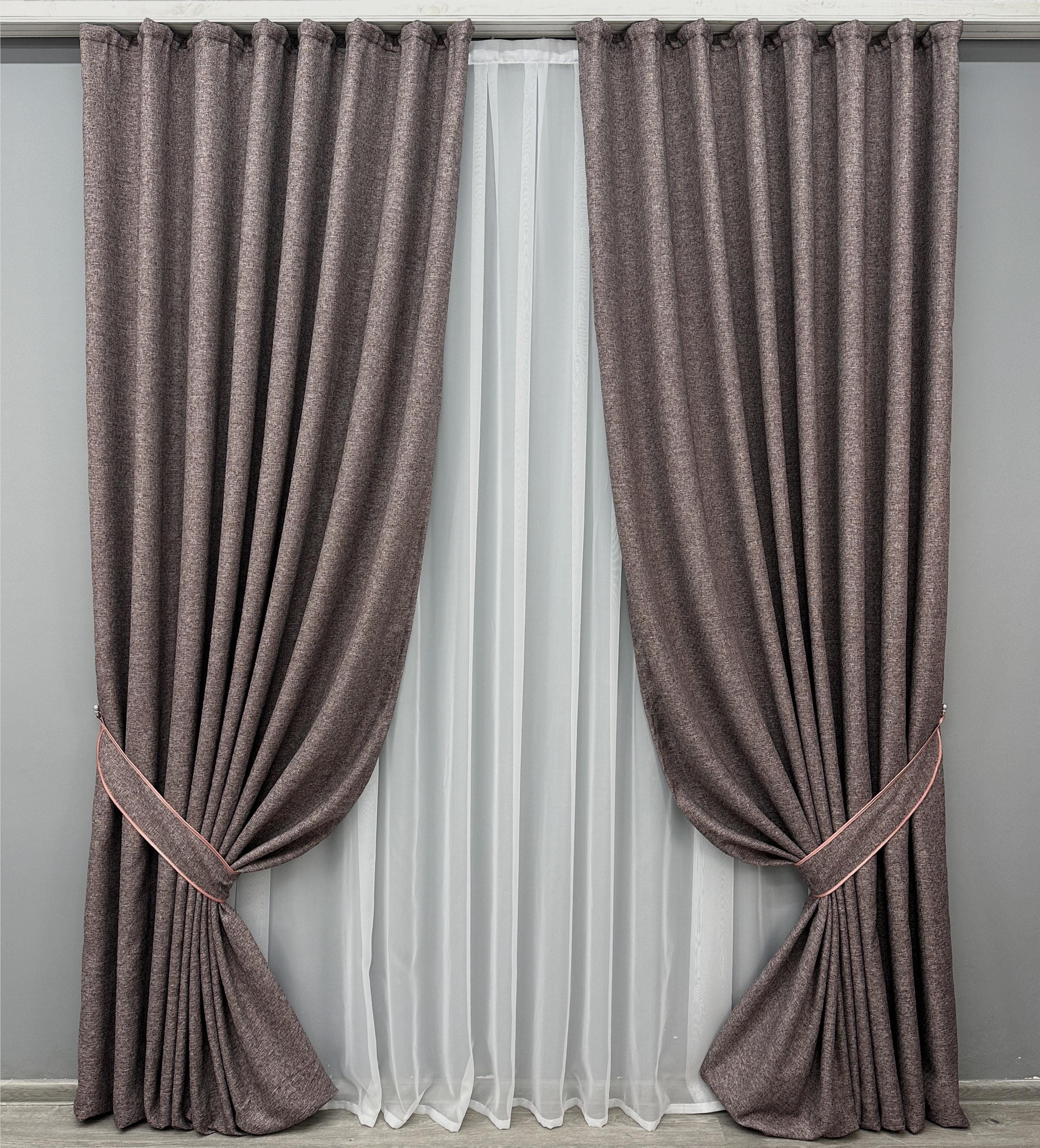 Комплект готовых штор VR-Textil ELEMENTA №1870ш лен 200х290 см 2 шт. Коричневый (32-187)