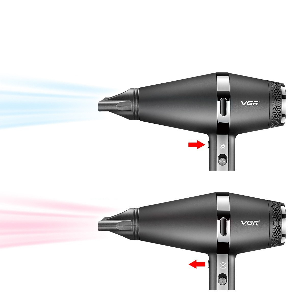 Фен з дифузором та концентратором VGR V-451 з холодним повітрям та іонізацією 3 насадки 2000 Вт Чорний (HPV451) - фото 6