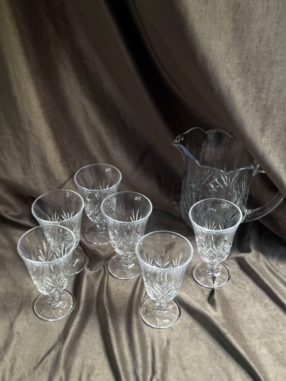 Набір питний скляний YIWU глечик та 6 келихів 1,3 л/220 мл Прозорий (HP-19-38) - фото 2
