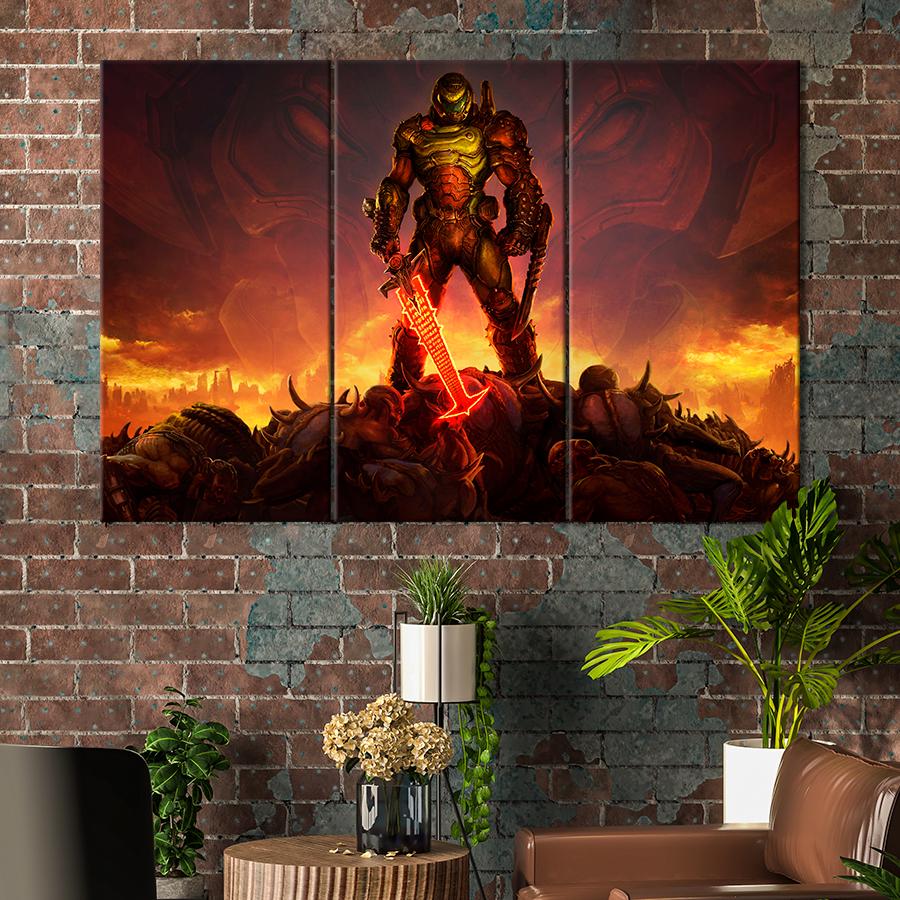 Настенний декор Герой и поверженные монстры игра Doom Eternal 128x81 см (A199-3)