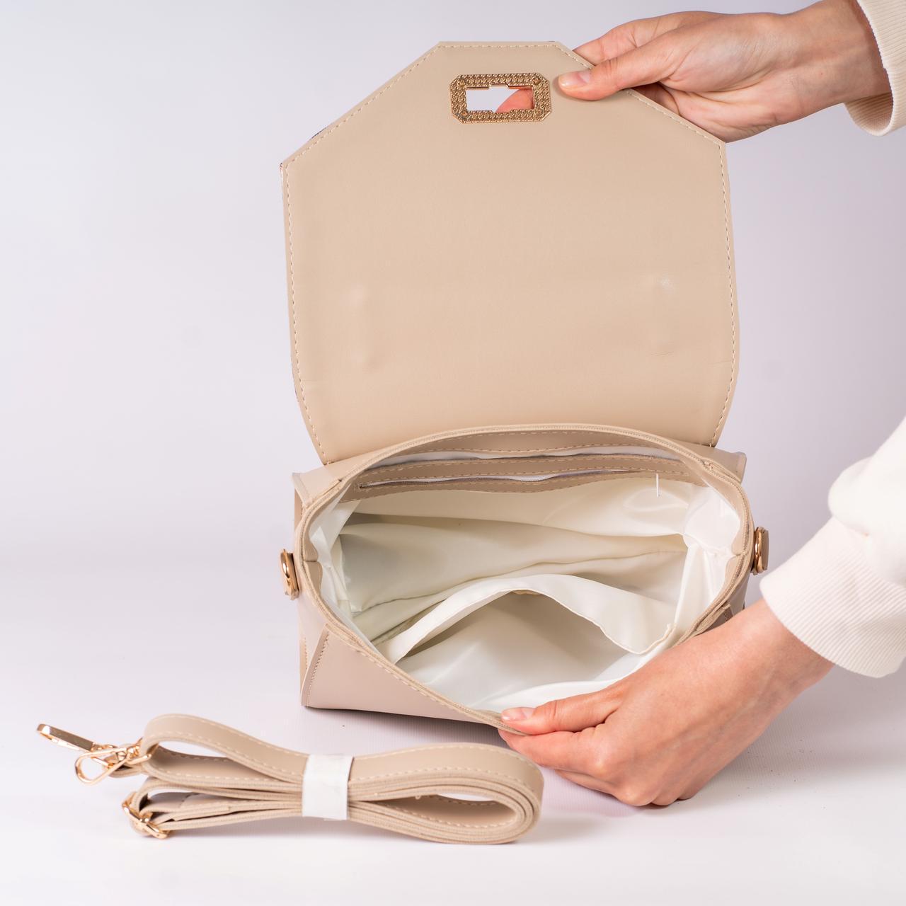 Сумка женская с клапаном леопард XENIA № 38-24 из эко-кожи Бежевый - фото 4