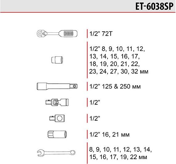 Набір інструментів Intertool 38 шт. (ET-6038SP) - фото 2 Набір інструментів Intertool 38 шт. (ET-6038SP) - фото 2