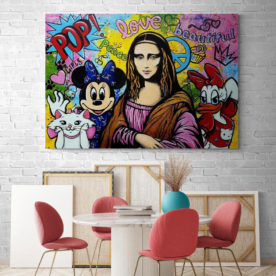 Картина на холсте Мона Лиза поп арт с мультяшками HolstPrint 60х90 см
