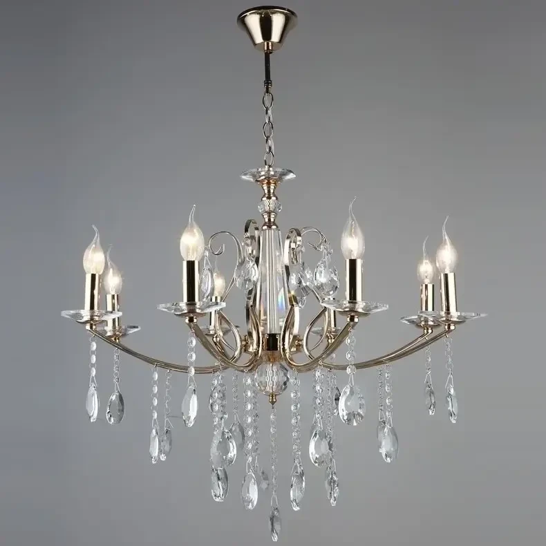 Люстра Sirius с декоративными хрустальными подвесами под восемь ламп Е14 Золотой (B NH4921/8)