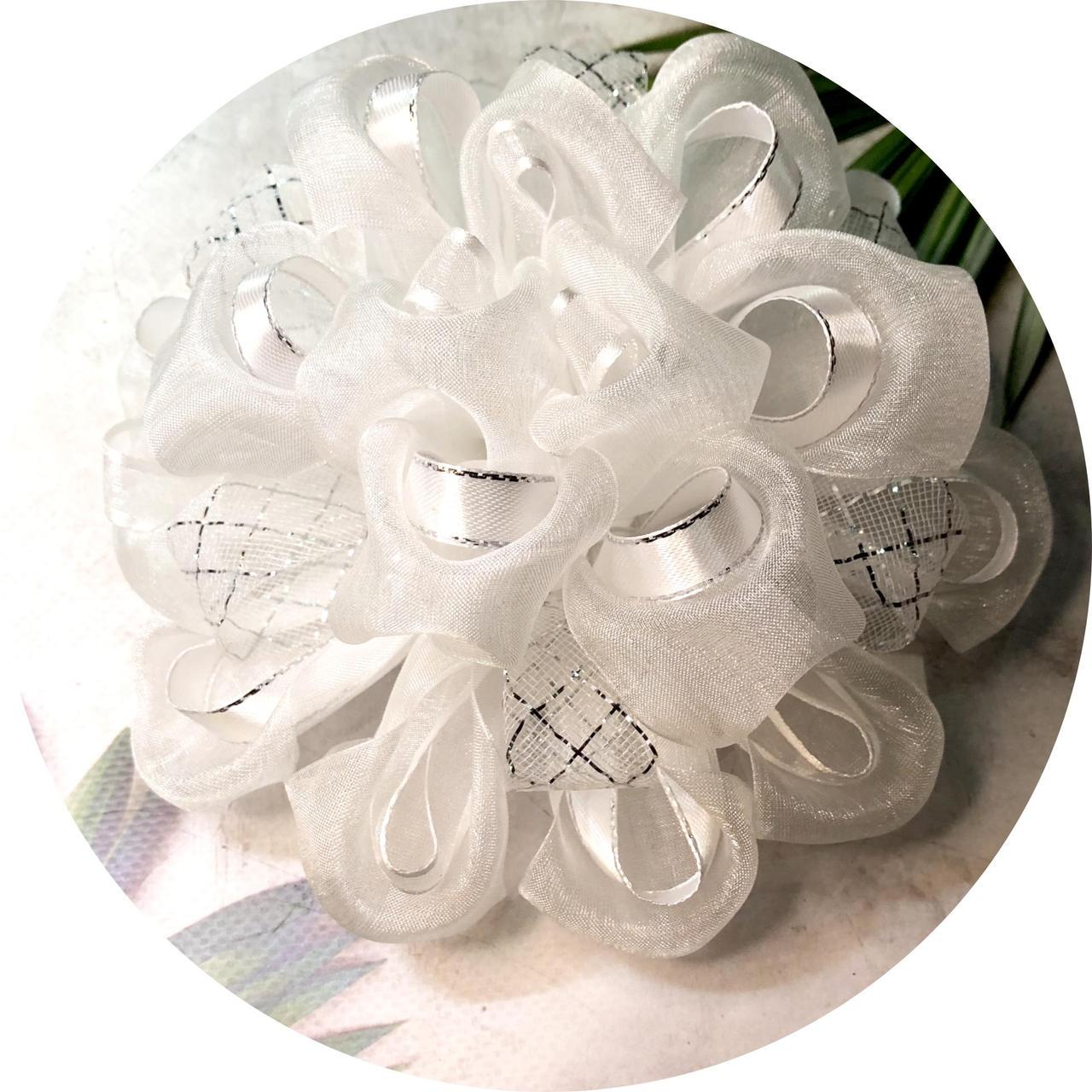 Бантик для волос детский на заколке D17 см Белый (10257)