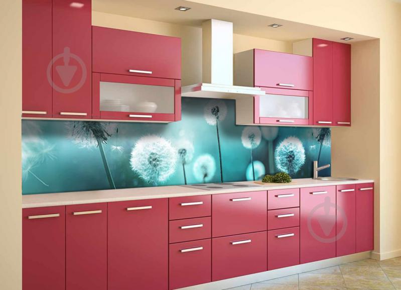 Скинали на кухню Zatarga «Бирюзовые Одуванчики» 650х2500 мм виниловая 3Д наклейка кухонный фартук Z180348/1