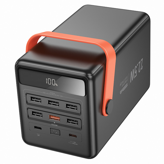 Павербанк с быстрой зарядкой и фонарем Hoco 100000mAh J142/6USB/2Type-C/22,5W/PD20W Черный