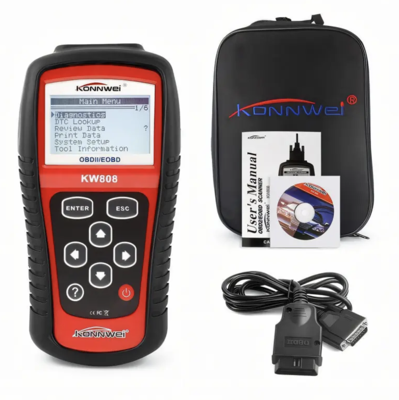 Автосканер OBD2 Konnwei KW808 для диагностики авто/чтения и удаления ошибок OBDII/CAN универсальный (19575)