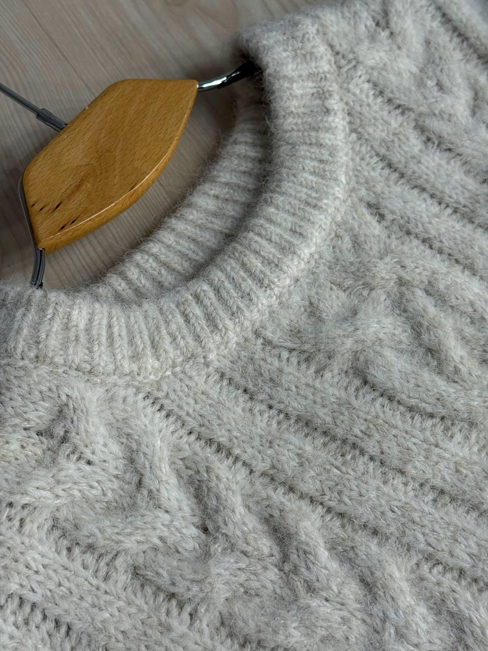 Светр жіночий A-N 3324 крупна в’язка букле коси довгий OS Молочний (5974) - фото 8