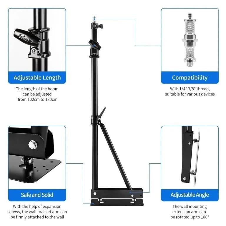 Кронштейн-кріплення настінний розсувний Selens J1000 для студійного обладнання 53-100 см (2820024215) - фото 4 Кронштейн-кріплення настінний розсувний Selens J1000 для студійного обладнання 53-100 см (2820024215) - фото 4