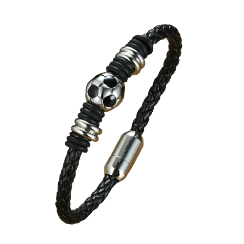 Браслет мужской из стали и кожи Ball р.21