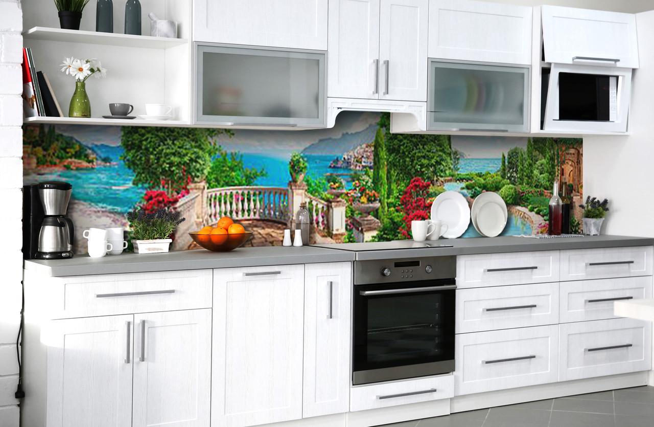 Кухонный фартук Вид на море c самоклеющейся виниловой пленки 60х300 см Голубой