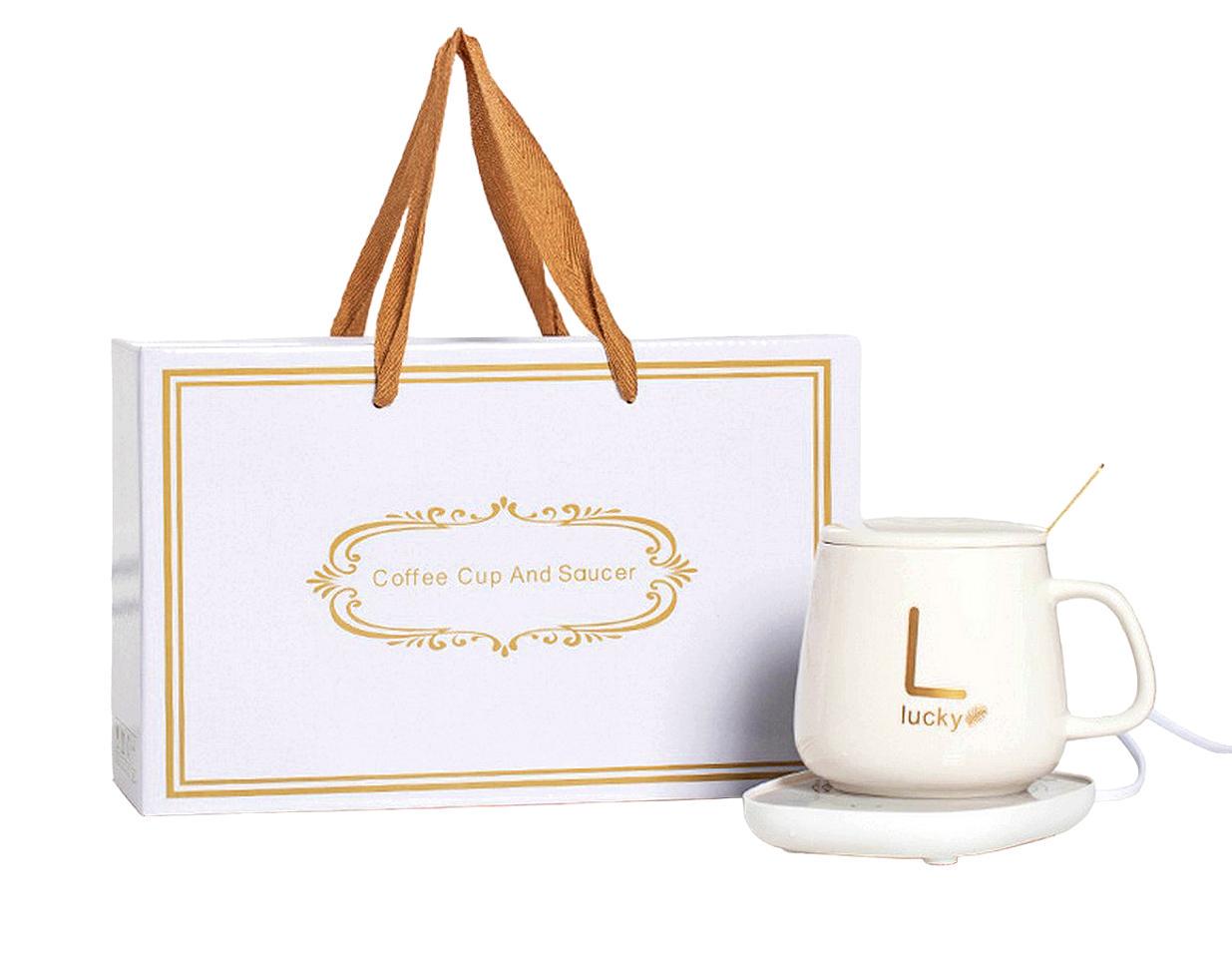 Електрочашка керамічна з підігрівом в подарунковій коробці Білий (MX-00008956W)