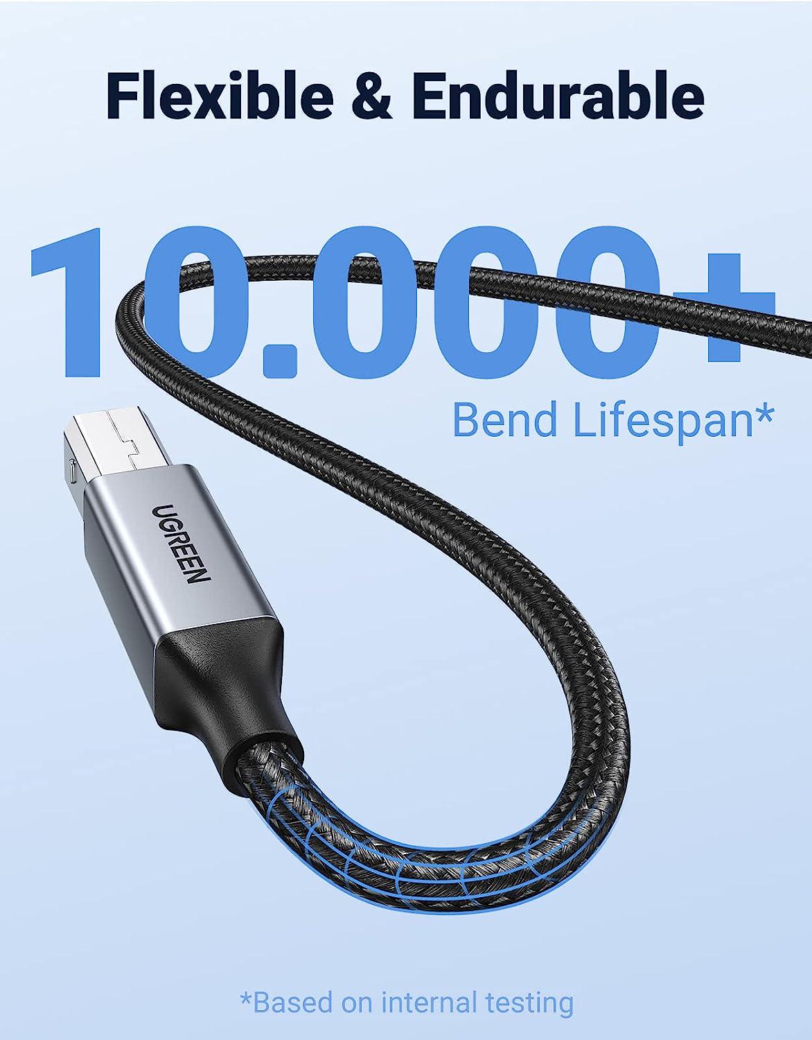 Кабель для принтера UGREEN USB-USB Type-B 2.0 480 Мбіт/с 2A USB-A на USB-B нейлонове обплетення 2 м Чорний (80803) - фото 6