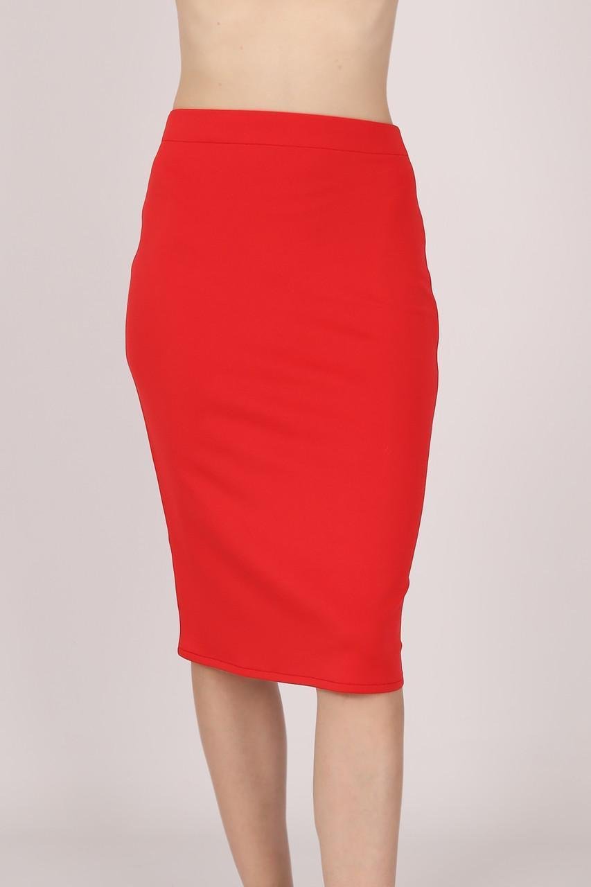 Юбка-карандаш женская классическая ниже колен однотонная р. 56 Красный (2202290791) Юбка-карандаш женская классическая ниже колен однотонная р. 56 Красный (2202290791)