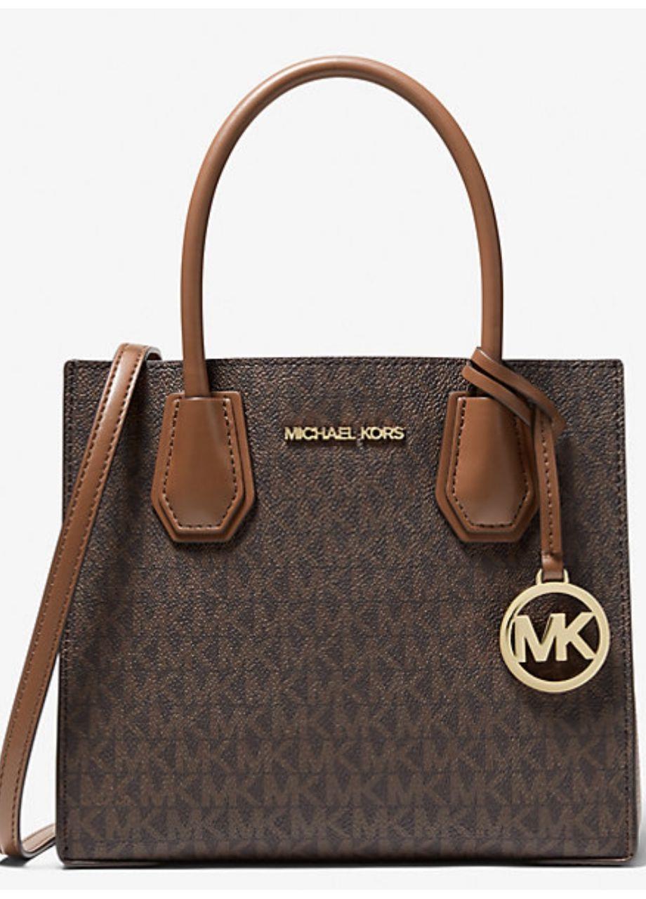 Сумка Michael Kors Mercer Medium Logo and Leather Accordion Crossbody Bag (35S1GM9M2B)