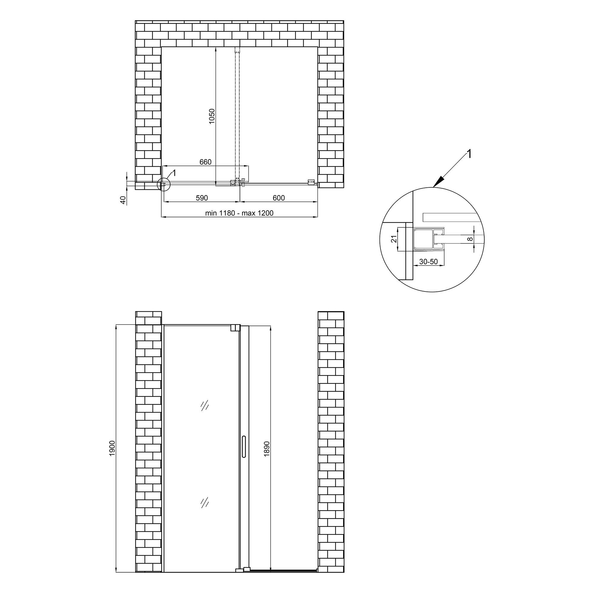 Душова перегородка Q-tap Walk-In Glide CRM2012.C8 скло Clear 8 мм покриття CalcLess 120х190 см - фото 2